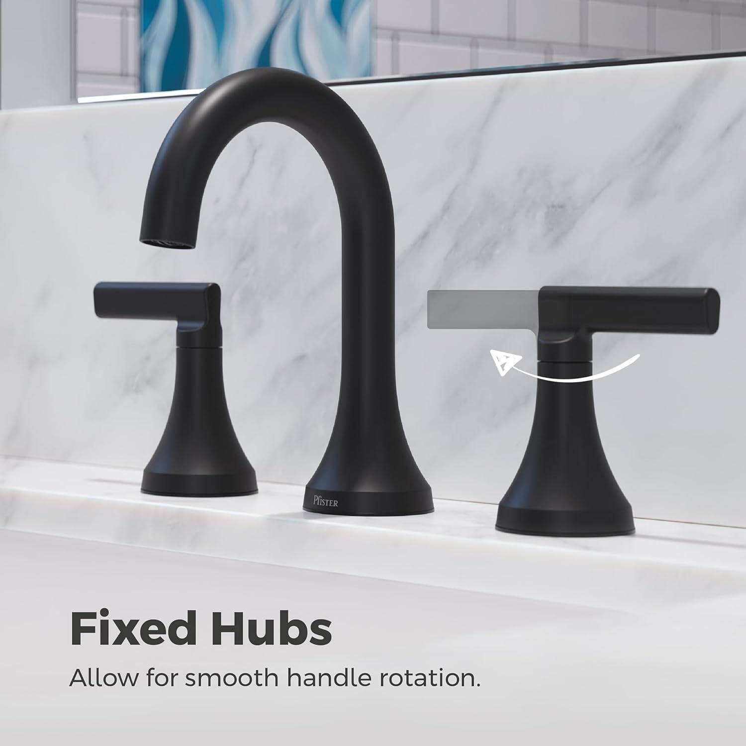 Vedra 8 in. Widespread Double Handle High Arc Bathroom Faucet with Drain Kit Included in Matte Black