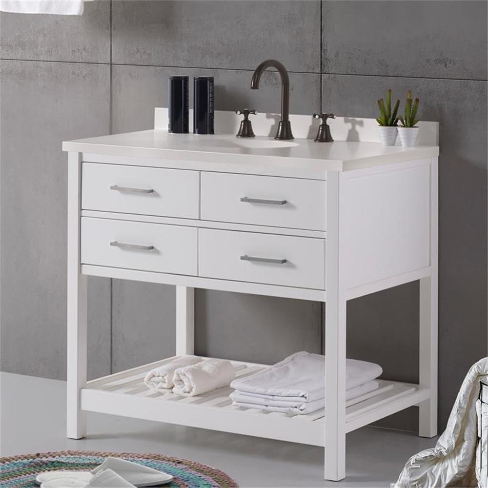 Harrison 36"W Modern Shaker Soft Close Doors Vanity Cabinet With Drawers And Open Storage Shelf