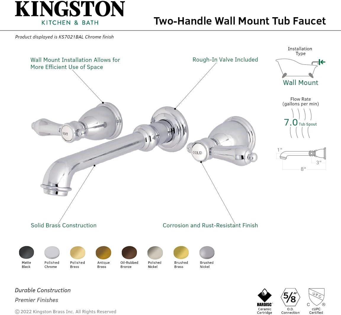 Kingston Brass Heirloom Two-Handle 3-Hole Wall Mount Roman Tub Faucet