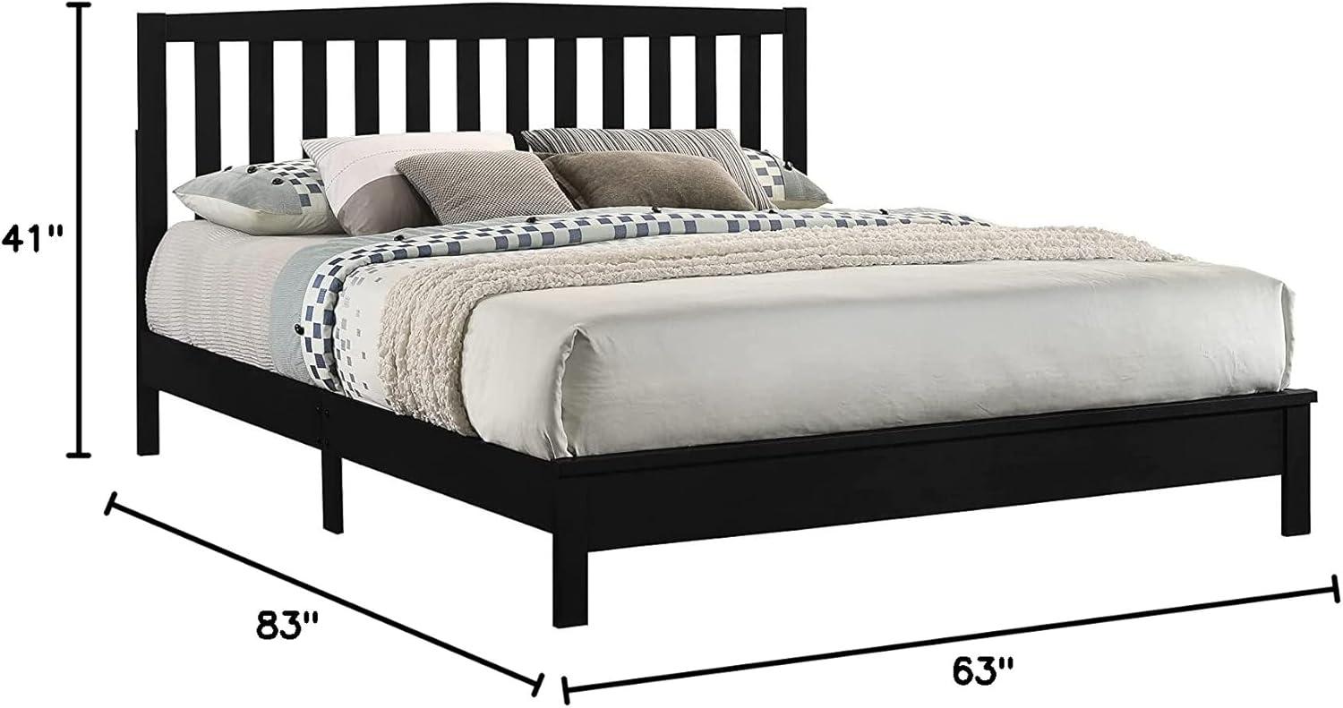 Traditional Rubberwood Queen Platform Bed with Wood Headboard, Black