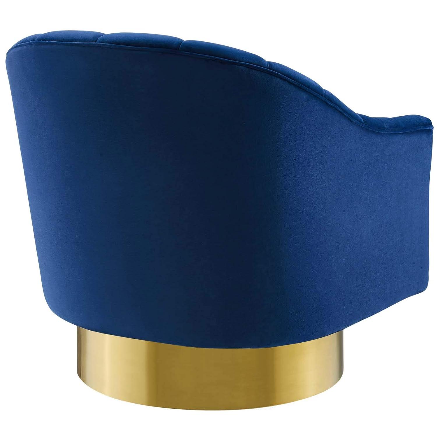 Modway Buoyant Vertical Channel Tufted Accent Lounge Performance Velvet Swivel Chair in Navy