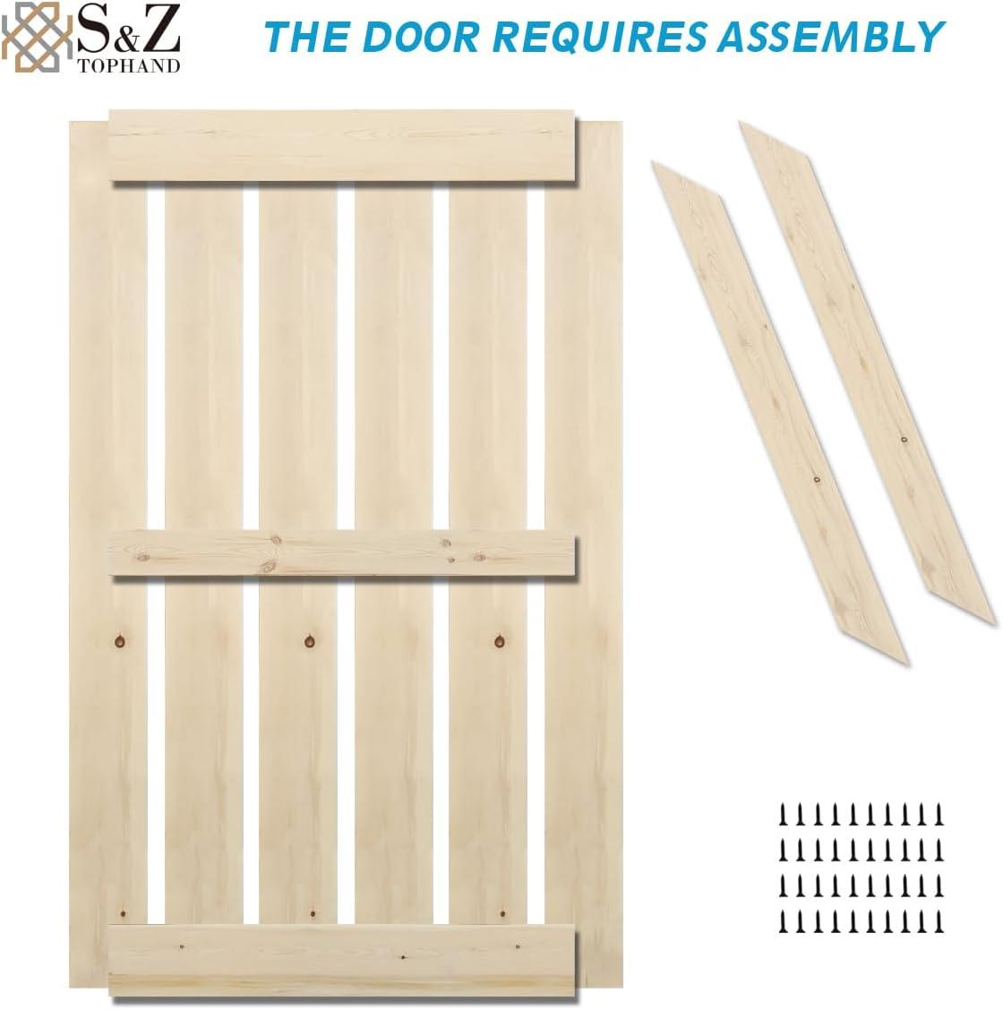 S&Z TOPHAND S&Z TOPHAND Unfinished British Brace Knotty Barn Door with Sliding Door Hardware Kit/Solid Wood/Sliding Door/Double Surfaces/A Simple Assembly is Required