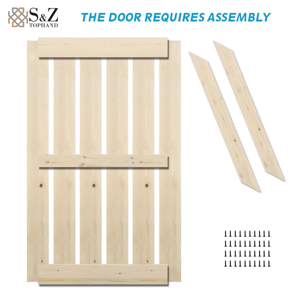 S&Z TOPHAND S&Z TOPHAND Unfinished British Brace Knotty Barn Door with Sliding Door Hardware Kit/Solid Wood/Sliding Door/Double Surfaces/A Simple Assembly is Required