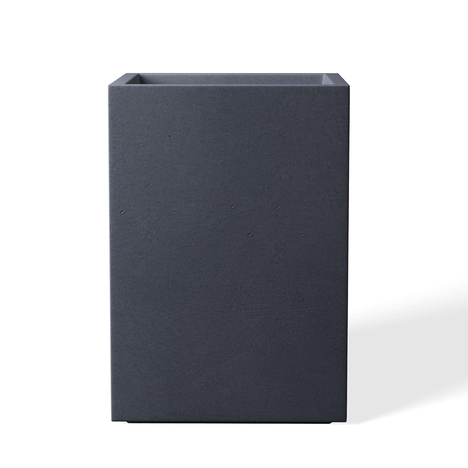 Kante 16"H Charcoal Finish Concrete Tall Square Planter, Outdoor/Indoor Lightweight Planters Pots with Drainage Hole