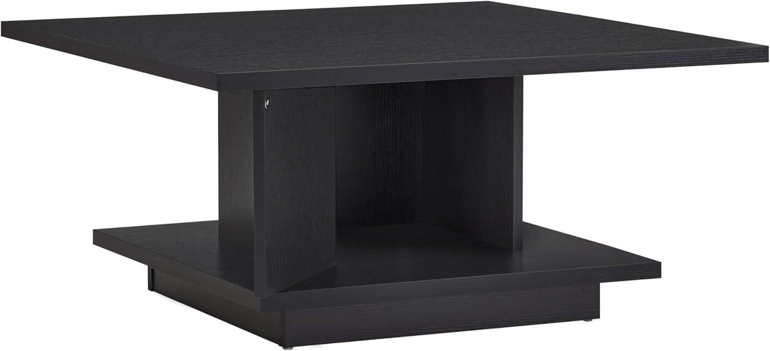24/7 Shop at Home Lukas 31 inch Square Coffee Table with Hidden Storage and Base Shelf, Contemporary Furniture for Living Room, Home Office, Apartment, Small Space, Black