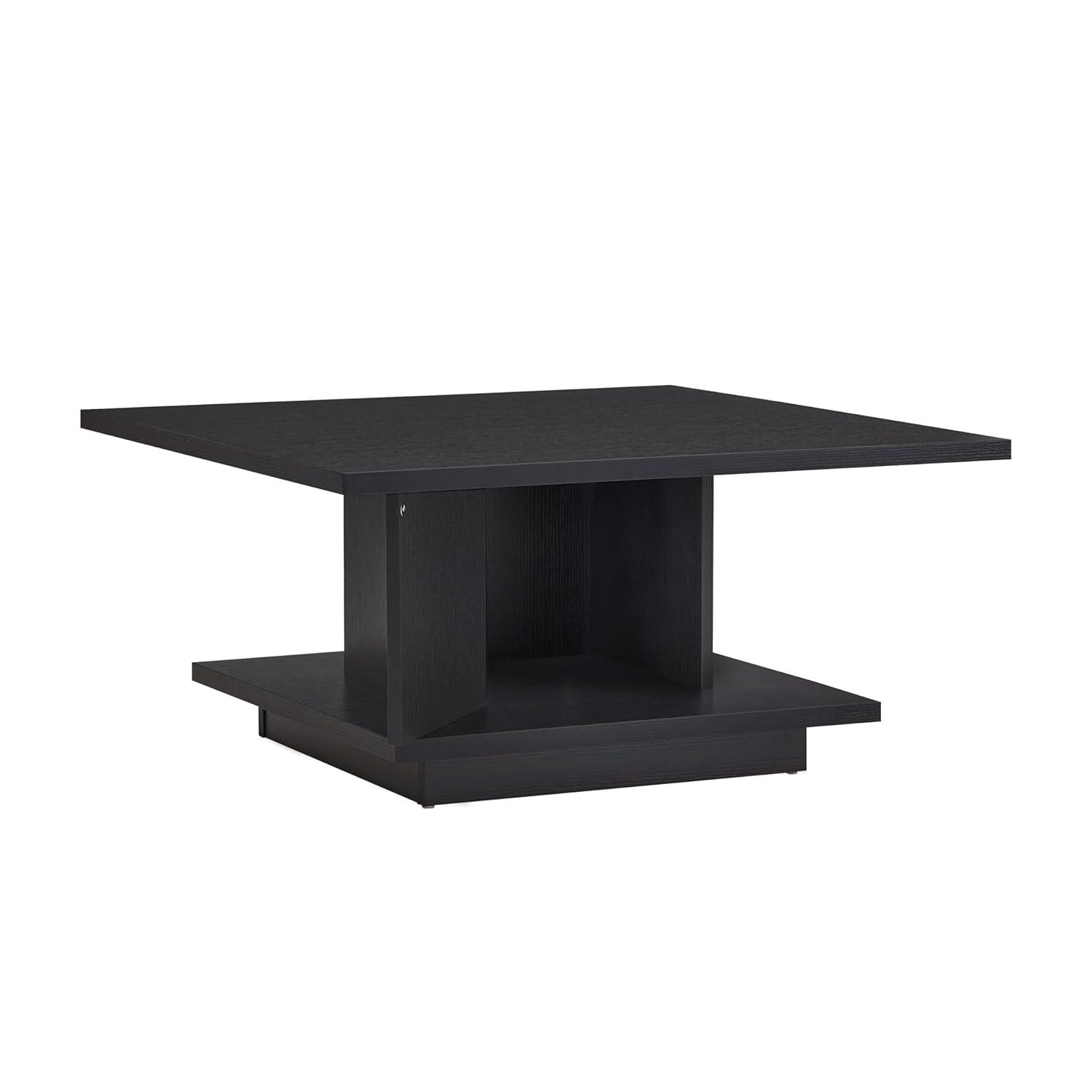 24/7 Shop at Home Lukas 31 inch Square Coffee Table with Hidden Storage and Base Shelf, Contemporary Furniture for Living Room, Home Office, Apartment, Small Space, Black