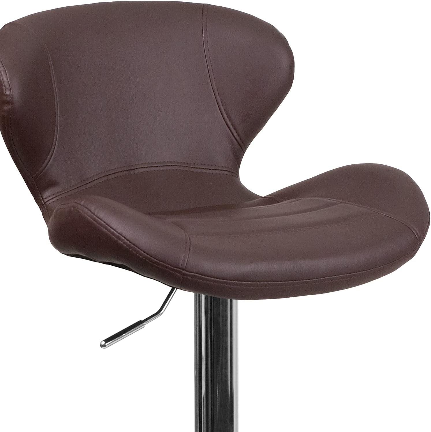 Curvaceous Brown Vinyl Adjustable Swivel Barstool with Chrome Base