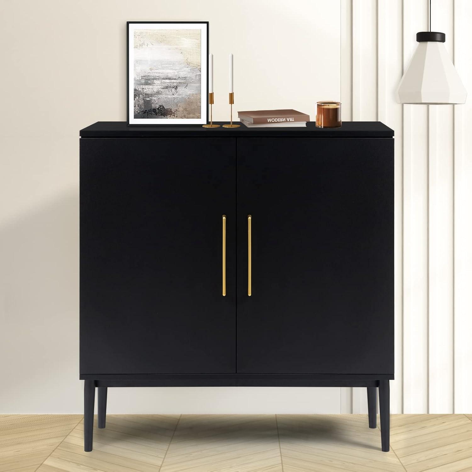 Sideboard Buffet Cabinet, Black Storage Cabinet with 2 Doors and Adjustable Shelves, Accent Cabinet for Dining Room,Hallway