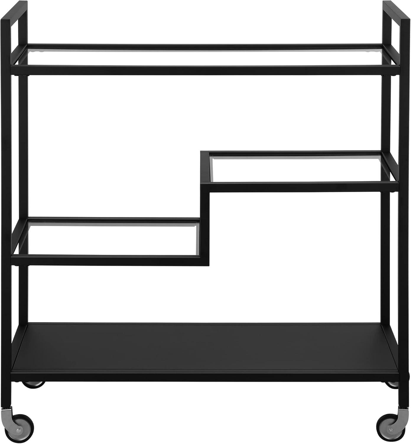 Evelyn&Zoe Lovett 33" Wide Rectangular Bar Cart with Glass and Metal Shelves, Blackened Bronze