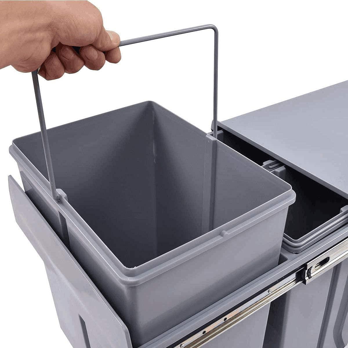 Pull Out Trash Can Under Cabinet Under Sink Double Sliding Trash Can Kitchen 20 + 10 Quart Recycling Bin Waste Container for Garbage Classification，Under Cabinet Bottom Mount