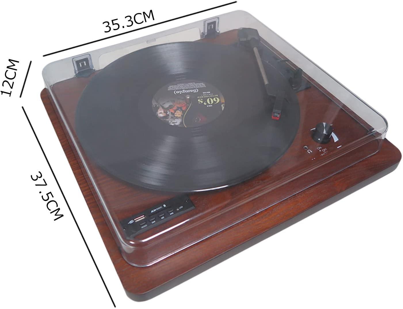 Bluetooth Record Player, 3 Speed Turntable with Built-in Speakers, Bluetooth Input & Output, FM Radio, USB/SD/MMC Support, RCA Output, AUX in, Earphone Jack