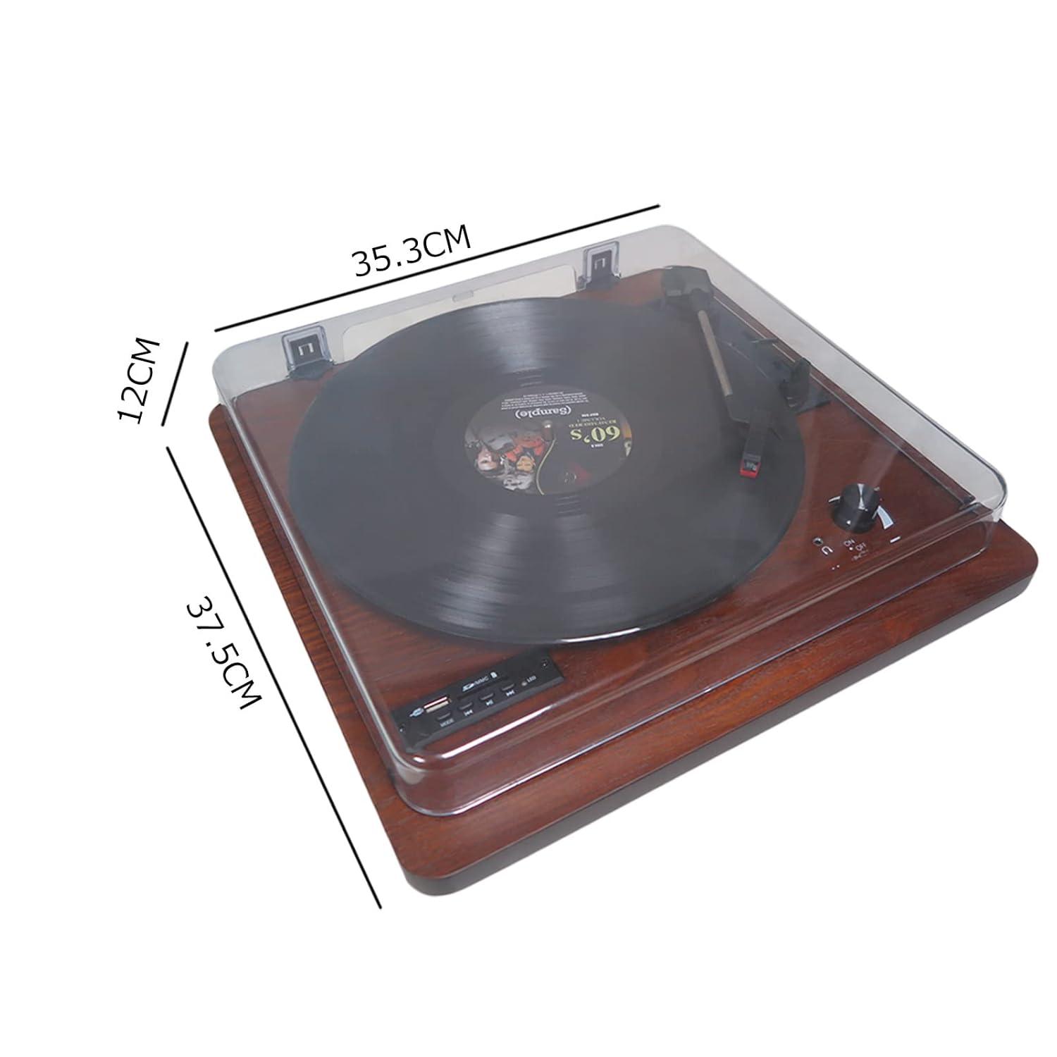 Bluetooth Record Player, 3 Speed Turntable with Built-in Speakers, Bluetooth Input & Output, FM Radio, USB/SD/MMC Support, RCA Output, AUX in, Earphone Jack