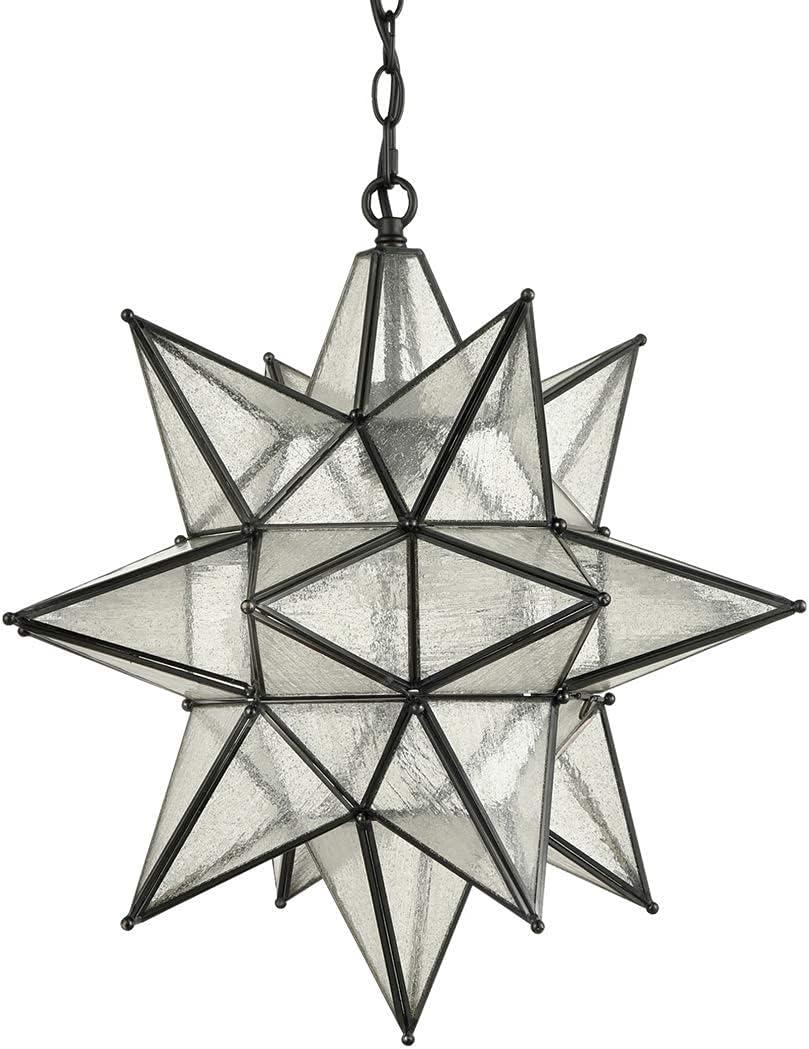 Moravian Star Pendant Chandelier Seeded Glass Black Light 19 Inches