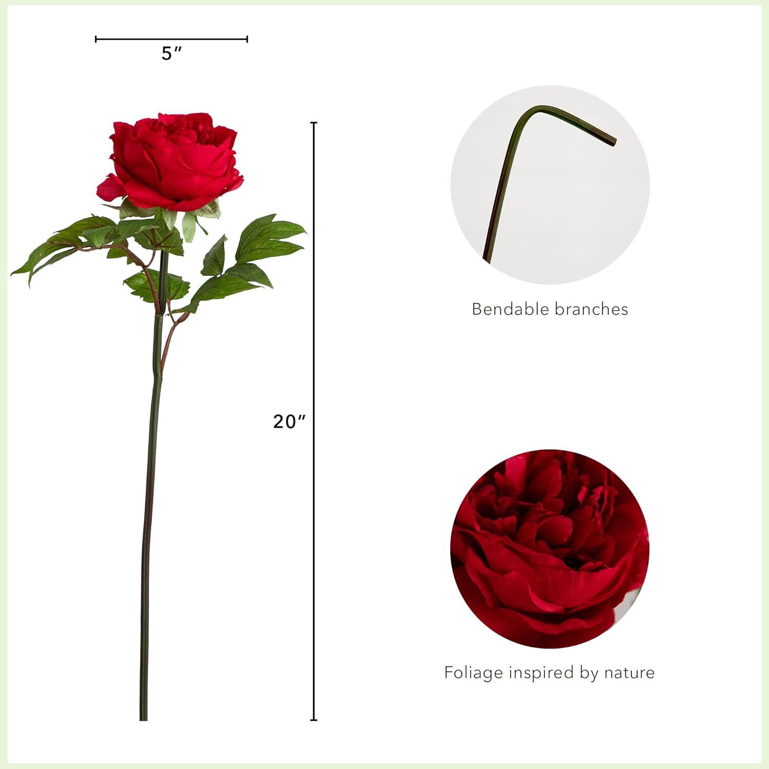 Red 20-Inch Artificial Peony Flower Stems Set of Three