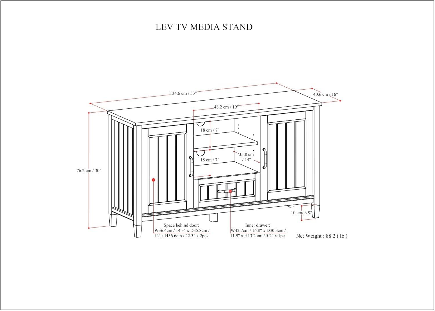 Simpli Home Lev SOLID WOOD 53 inch Wide Contemporary TV Media Stand in Smoky Brown For TVs up to 60 inches