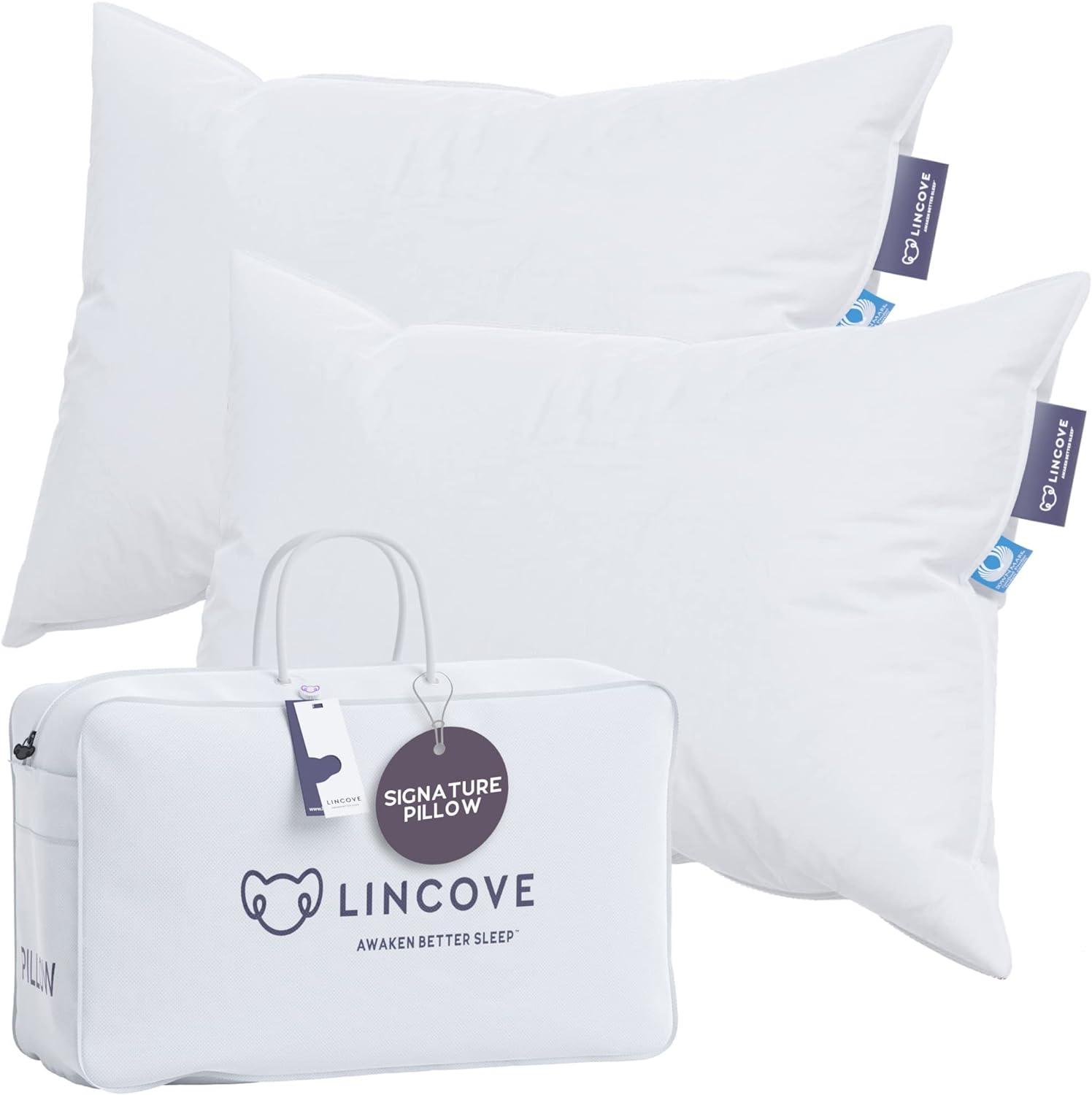 Lincove Signature 100% Canadian Down Luxury Sleeping Pillow - 800 Fill Power, 500 Thread Count Cotton Shell, 2 Pack