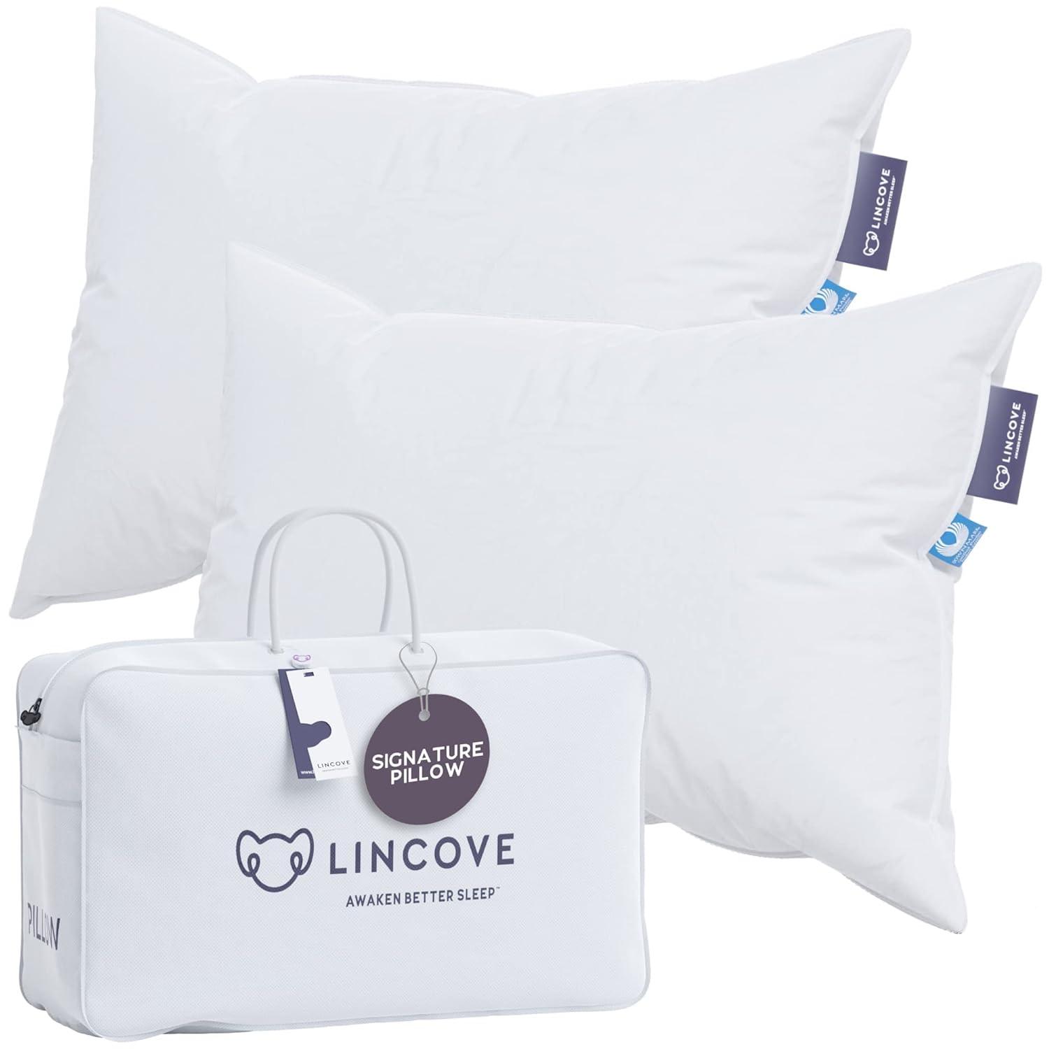 Lincove Signature 100% Canadian Down Luxury Sleeping Pillow - 800 Fill Power, 500 Thread Count Cotton Shell, Standard - Soft, 2 Pack