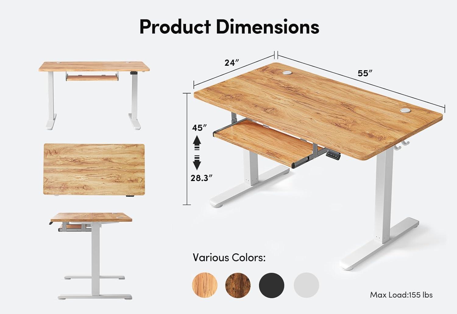 BANTI 55" x 24" Height Adjustable Electric Standing Desk with Keyboard Tray, Sit Stand up Desk with Splice Board, Black Frame/Rustic Brown Top