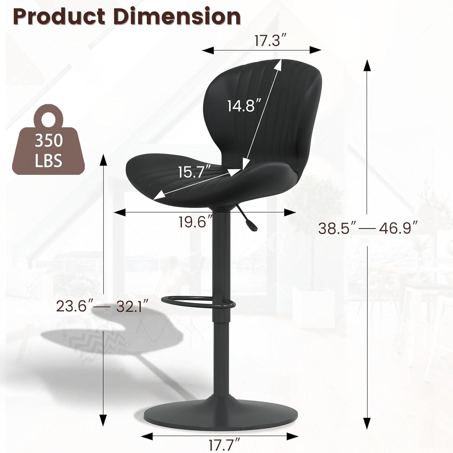 Waleaf Modern Adjustable Bar Stools Set of 2, Faux Leather Upholstered Swivel Counter Stools, Counter Height Bar Stools with Large Base