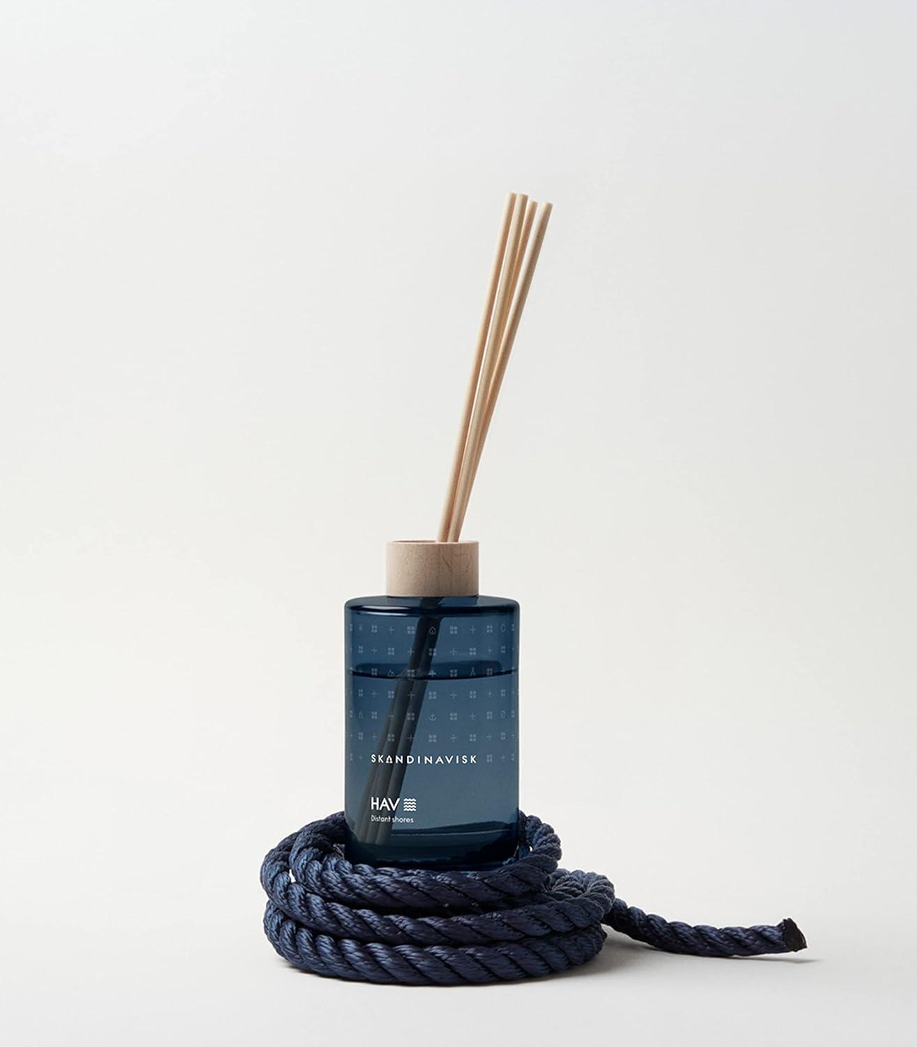 HAV Blue Glass Reed Diffuser with Beechwood Ring