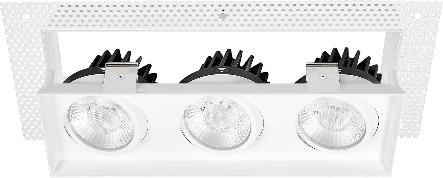 Maxxima 4 in. 3 Head Trimless LED Slim Square Recessed Anti-Glare Gimbal Downlight, White, Canless IC Rated, 3000 Lumens, 5 CCT 2700K-5000K