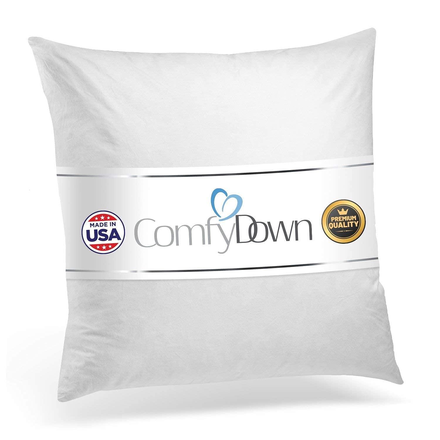ComfyDown Decorative Throw Pillow Insert Down 100% Cotton Cover 233 Thread Count Square Pillow Insert