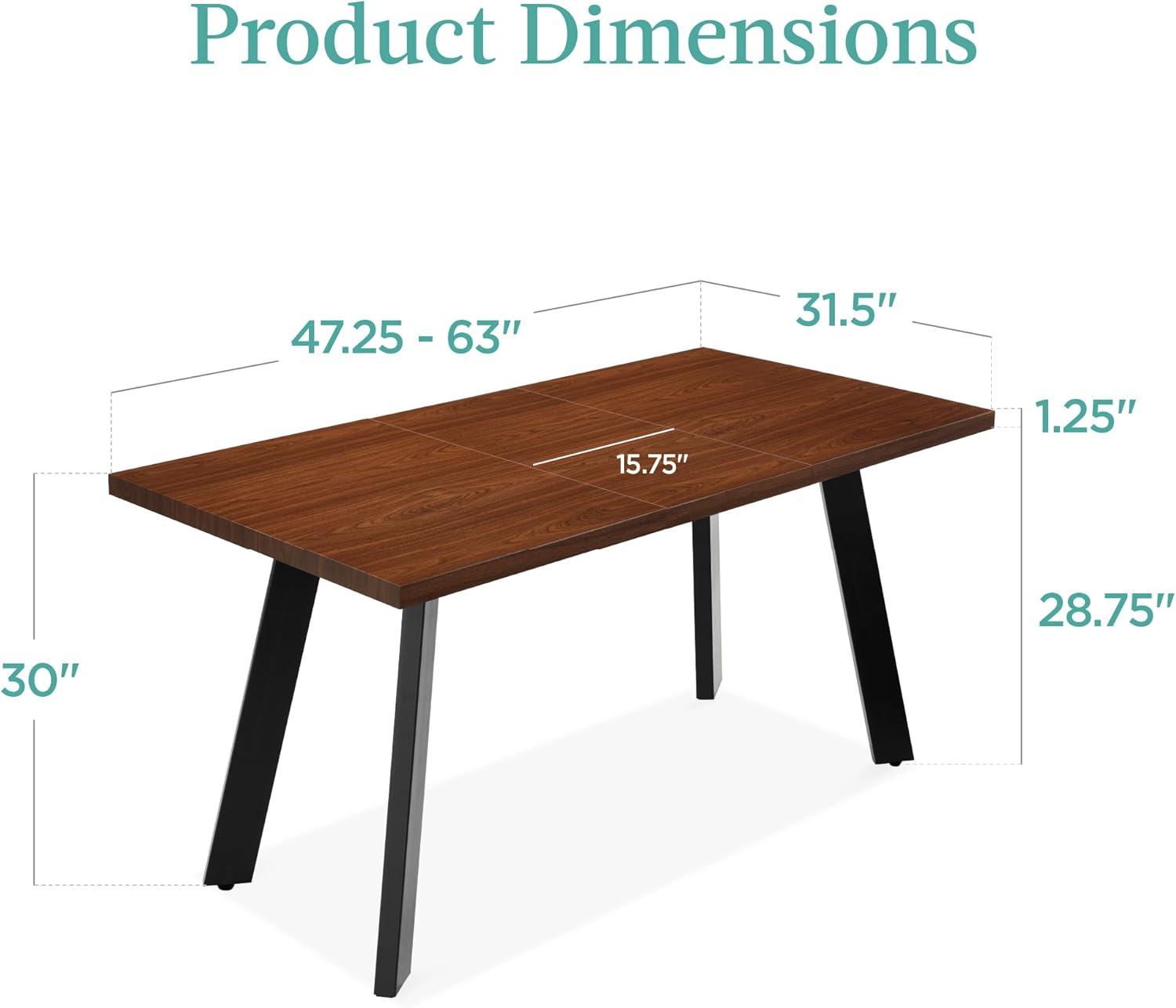 Brown Extendable Wood Dining Table with Black Steel Legs