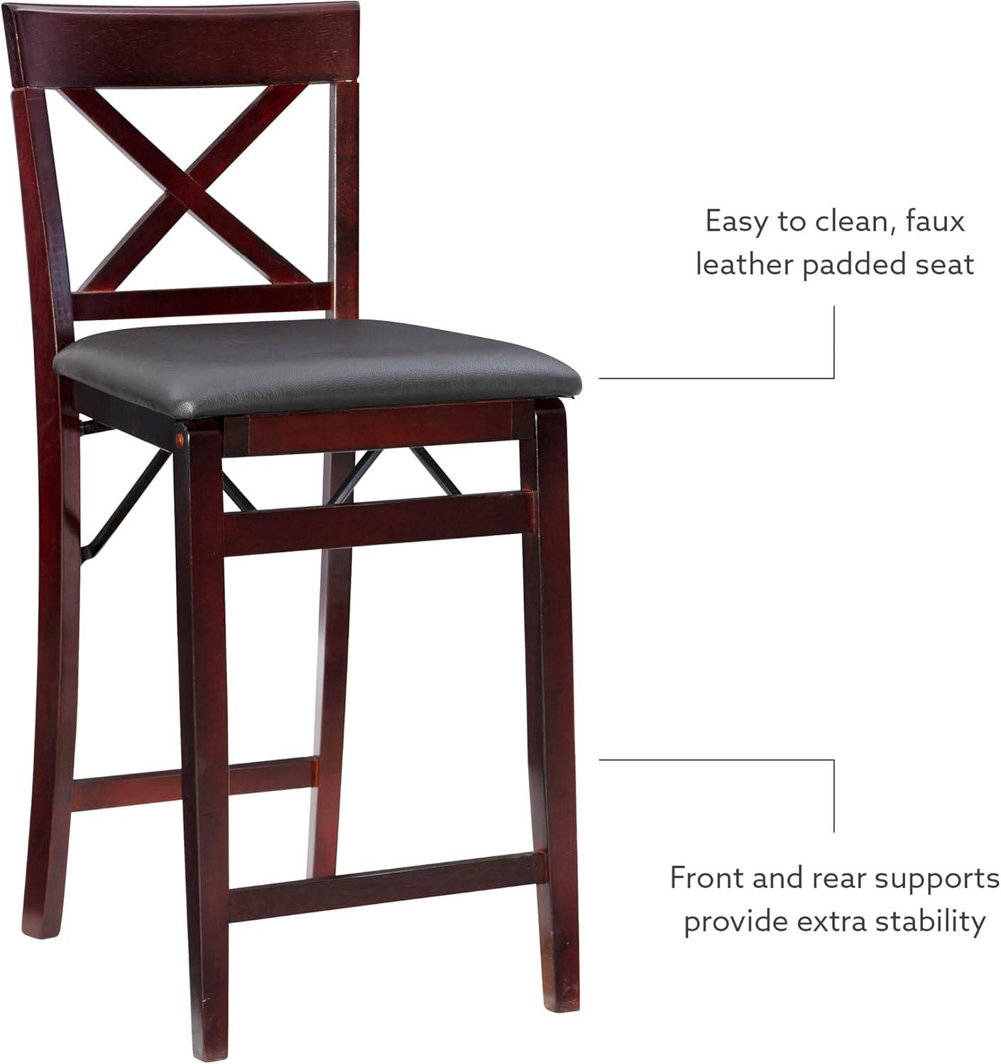 Triena X Back Faux Leather Folding Counter Height Barstool Espresso - Linon: Padded Seat, 24" High