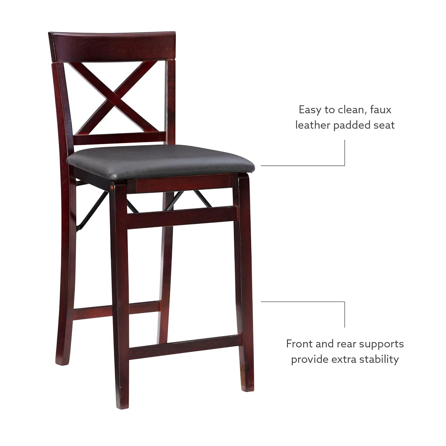 Triena X Back Faux Leather Folding Counter Height Barstool Espresso - Linon: Padded Seat, 24" High