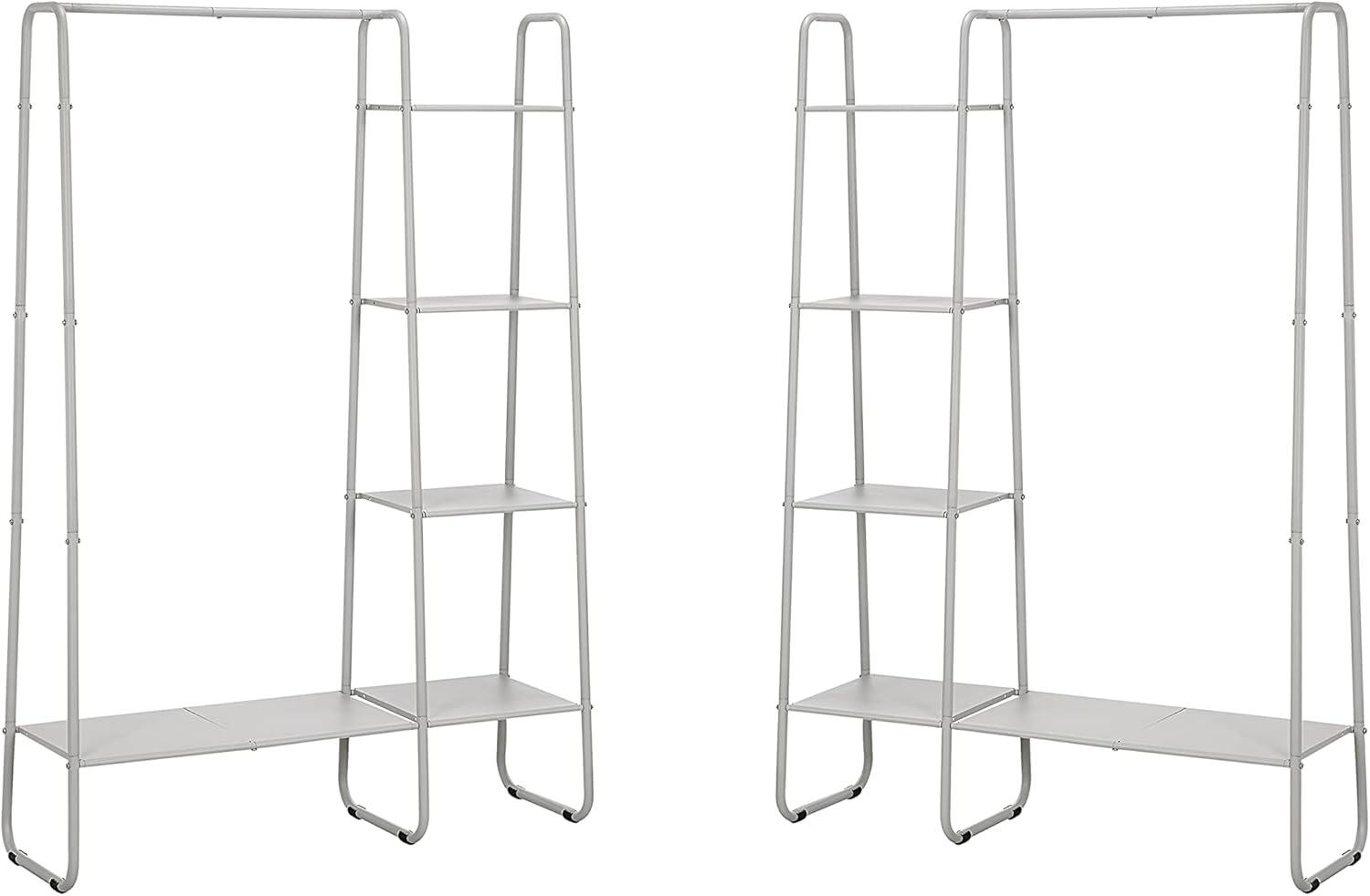 White Metal Freestanding Garment Rack with Shelves