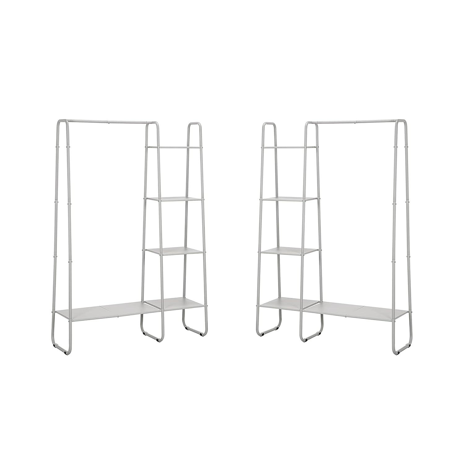 White Metal Freestanding Garment Rack with Shelves