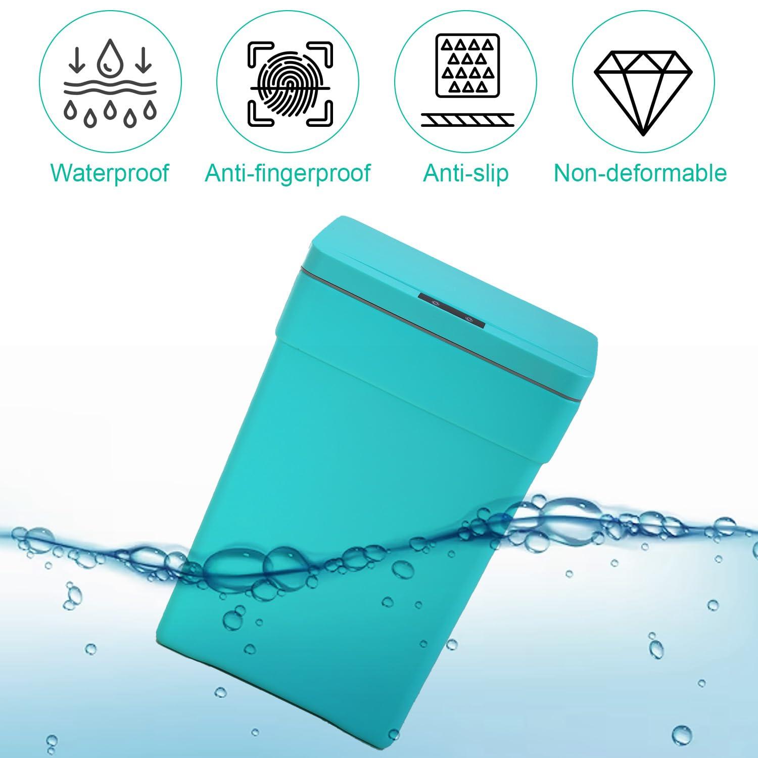 CL.HPAHKL 13 Gallon Touch Free Automatic Trash Can with Lid, Plastic Motion Sensor Kitchen Garbage Can, Touchless Trashcan Trash Bin for Bathroom, Office, Home, Blue