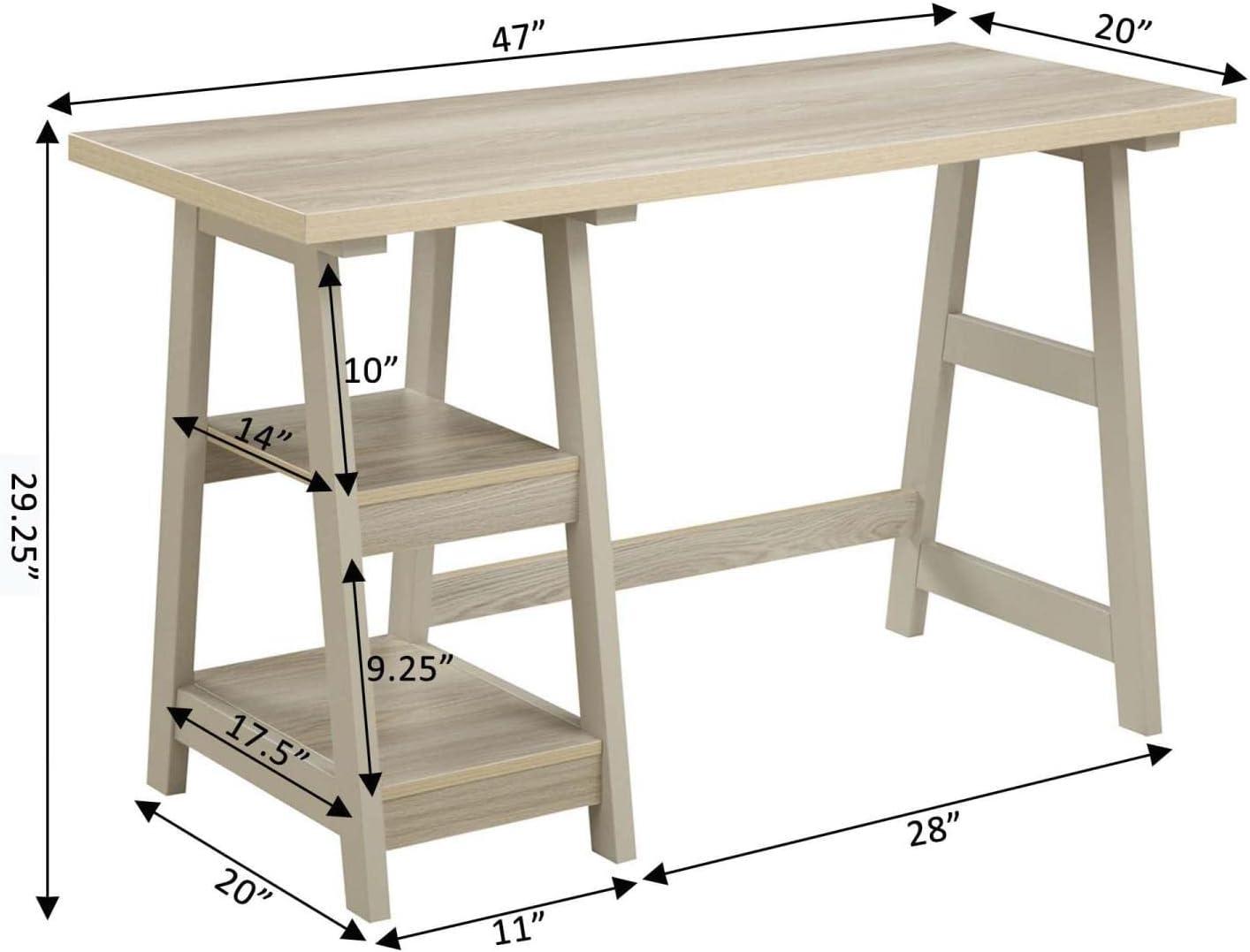 Convenience Concepts Designs2Go 29.25" Tall Trestle Desk with Shelves, Weathered White