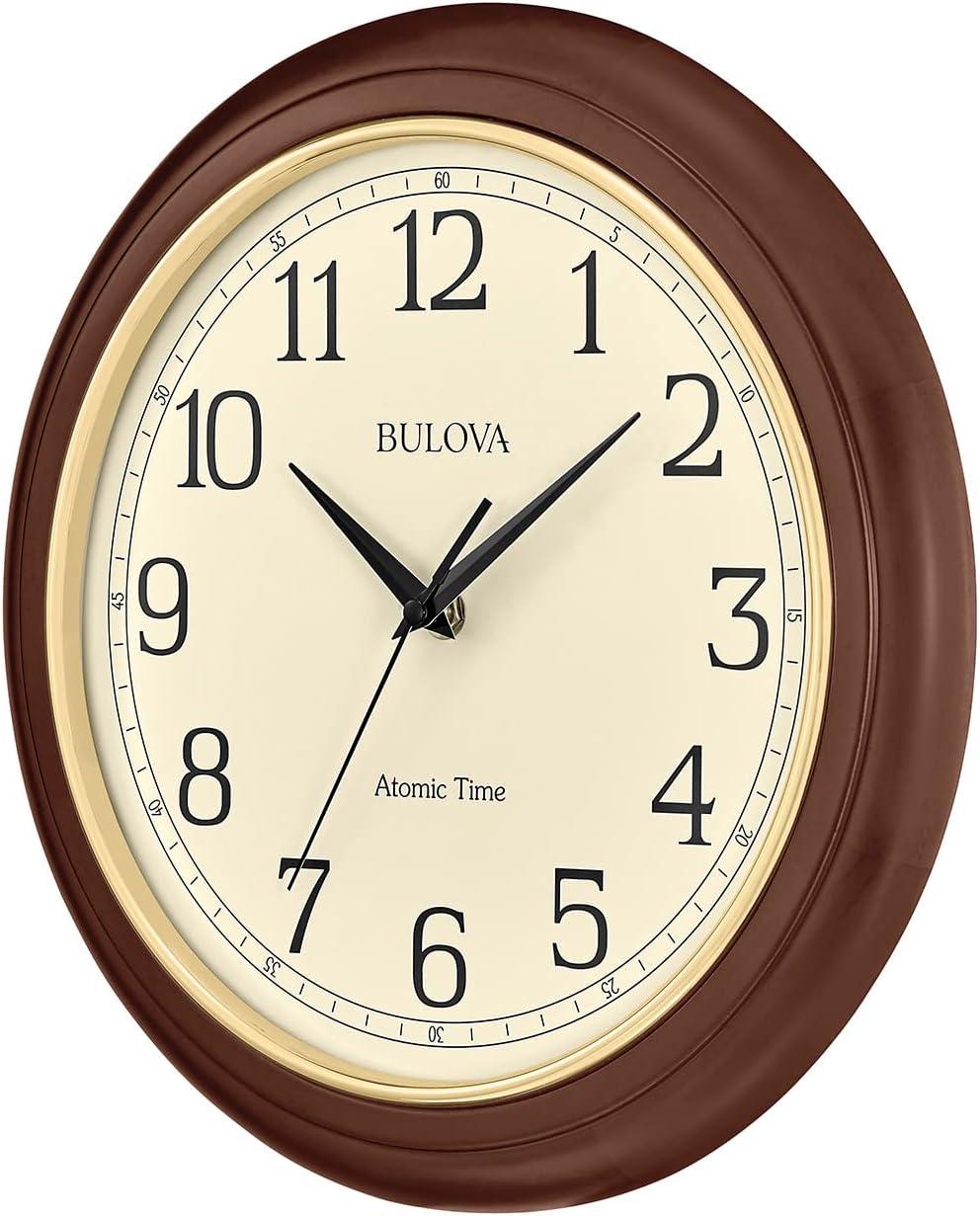 Bulova Clocks Atomic Time  Analog Quartz Wall Clock, Warm Brown Cherry