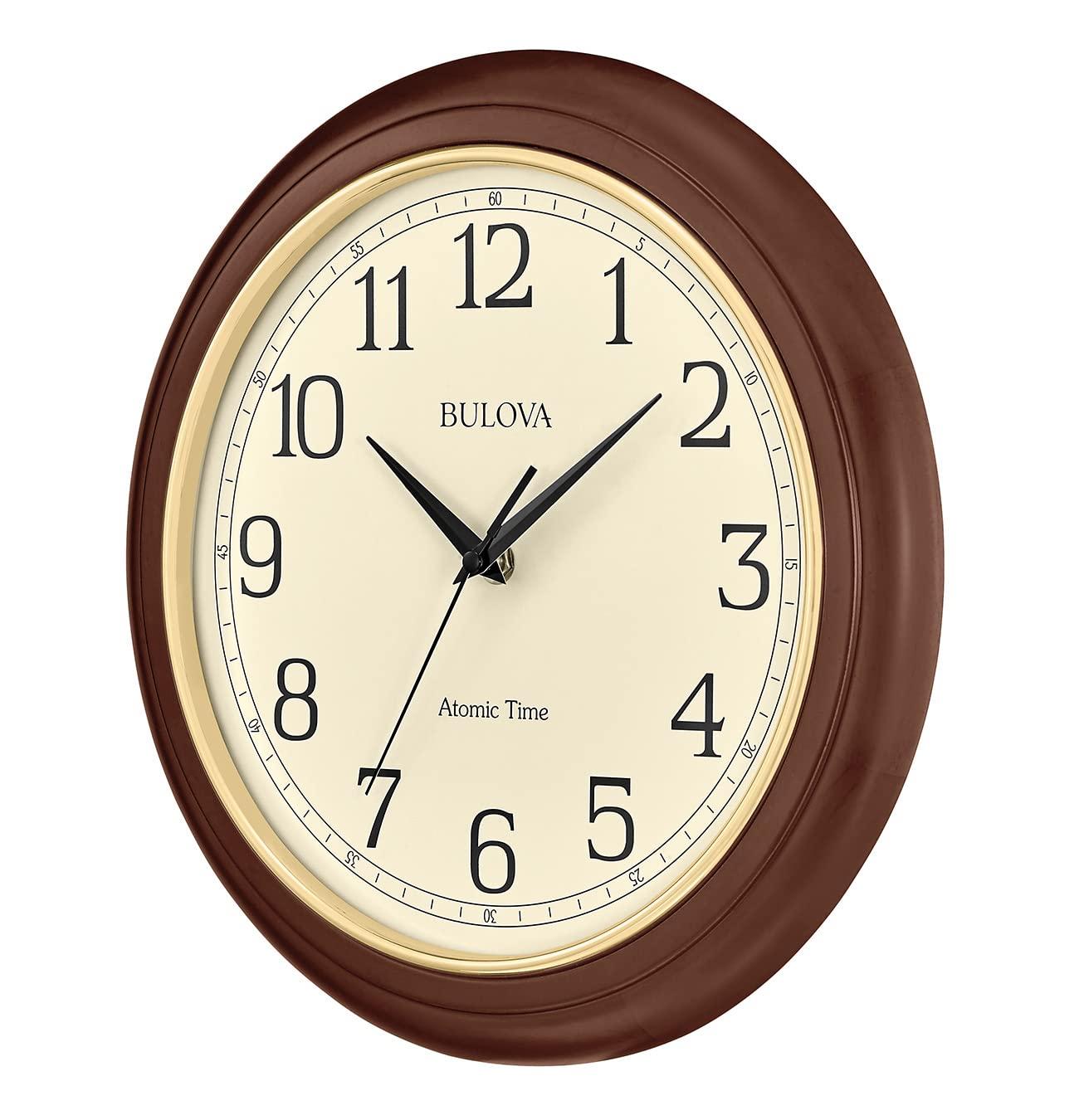 Bulova Clocks Atomic Time  Analog Quartz Wall Clock, Warm Brown Cherry