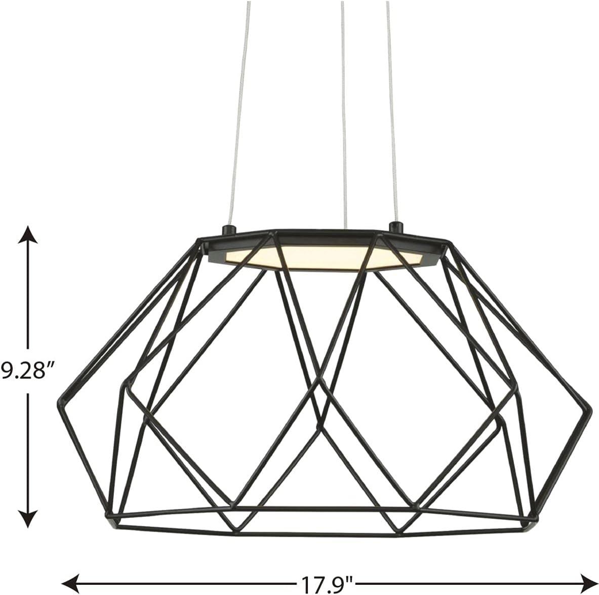 Progress Lighting Geodesic 1-Light LED Medium Pendant, Matte Black, Open Diamond-Patterned Frame, Steel