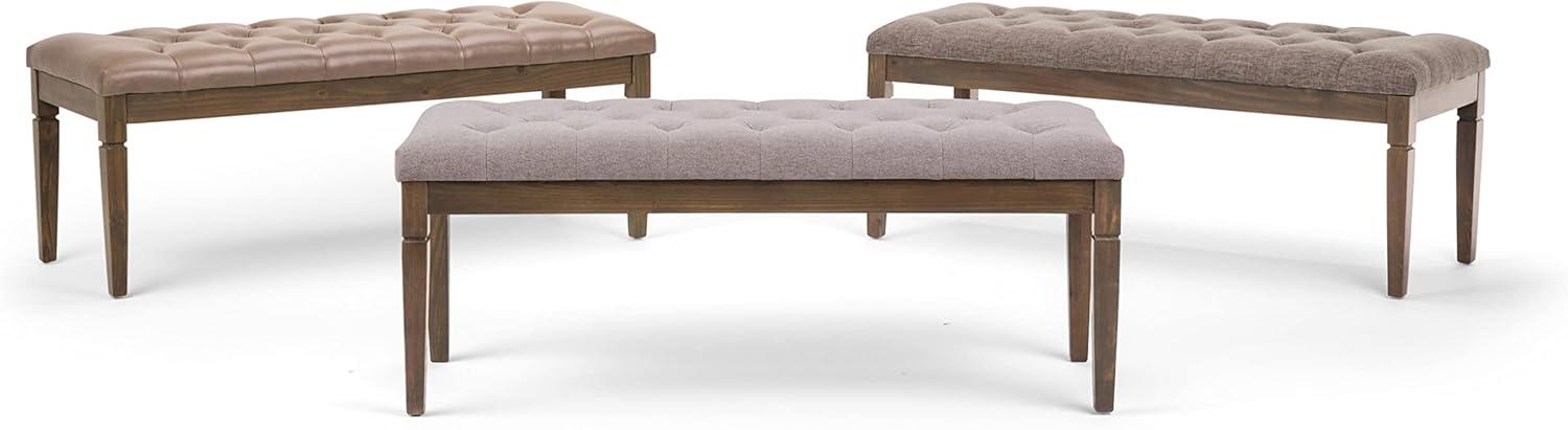 Cloud Grey Linen Tufted Ottoman Bench with Wood Legs