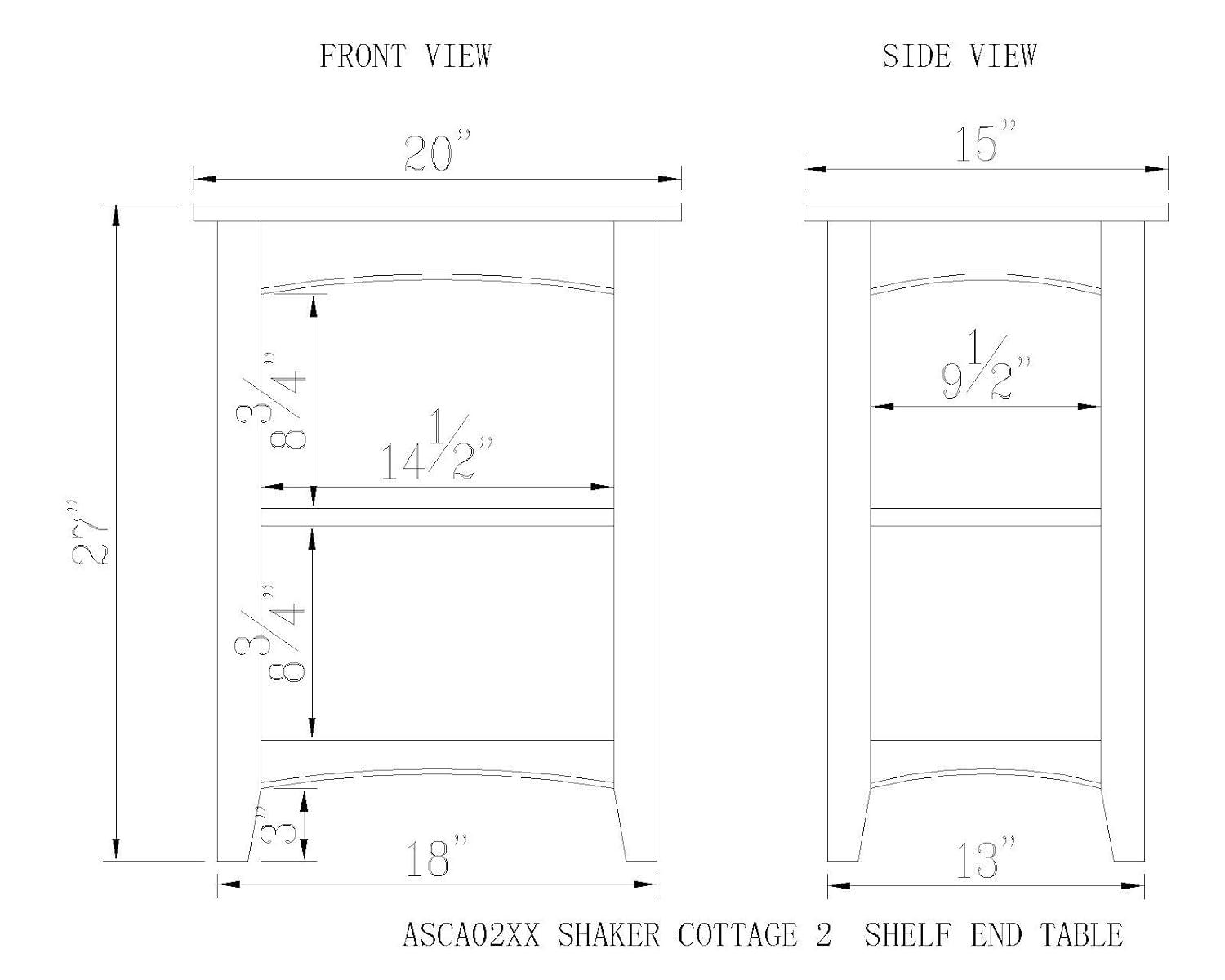 Alaterre Furniture Shaker Cottage 2-Shelf End Table, Chocolate Finish