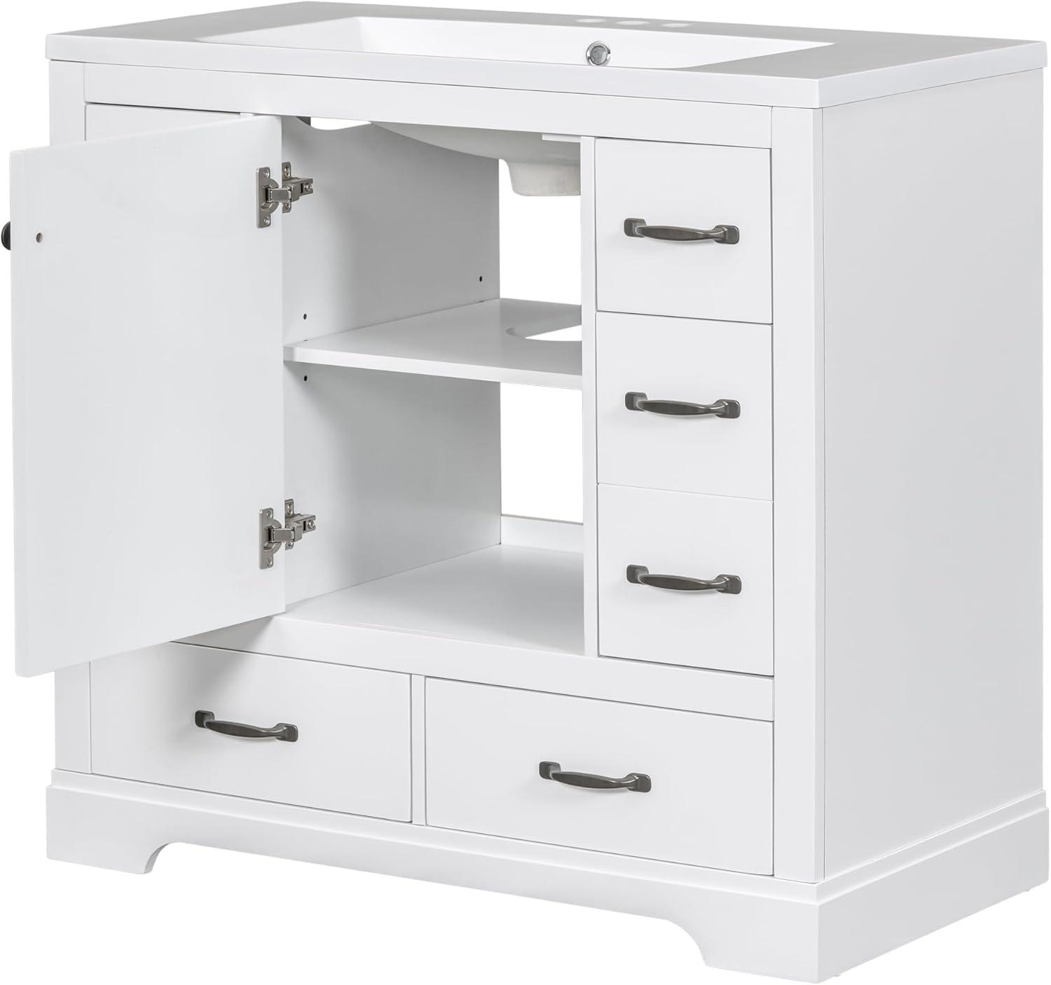 36" Bathroom Vanity with Sink, Bathroom Vanities with Adjustable Shelf and Drawers, Freestanding Storage Bathroom Cabinet Single Sink Combo Set for Bathroom, Small Space, White