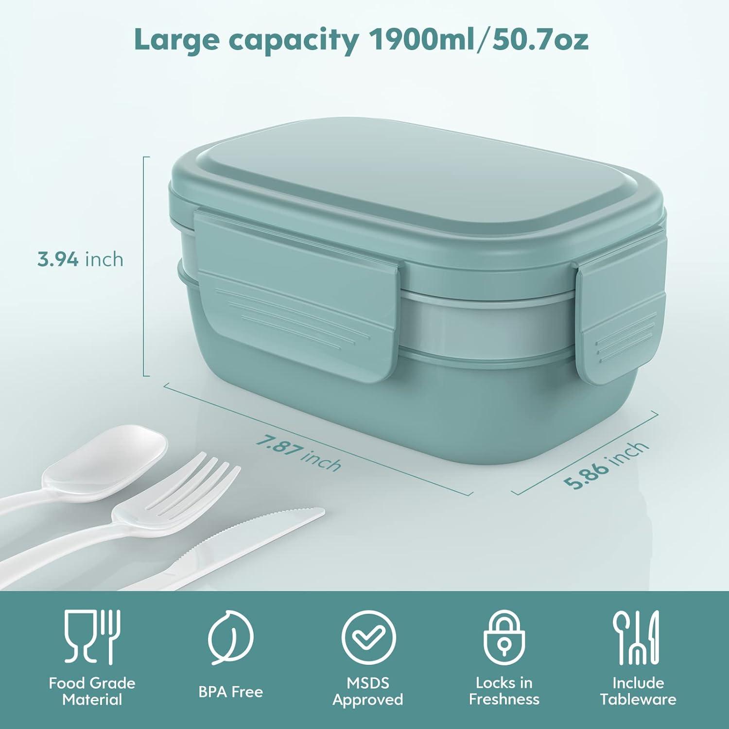 Green 3-Layer Stackable Bento Lunch Box with Utensils