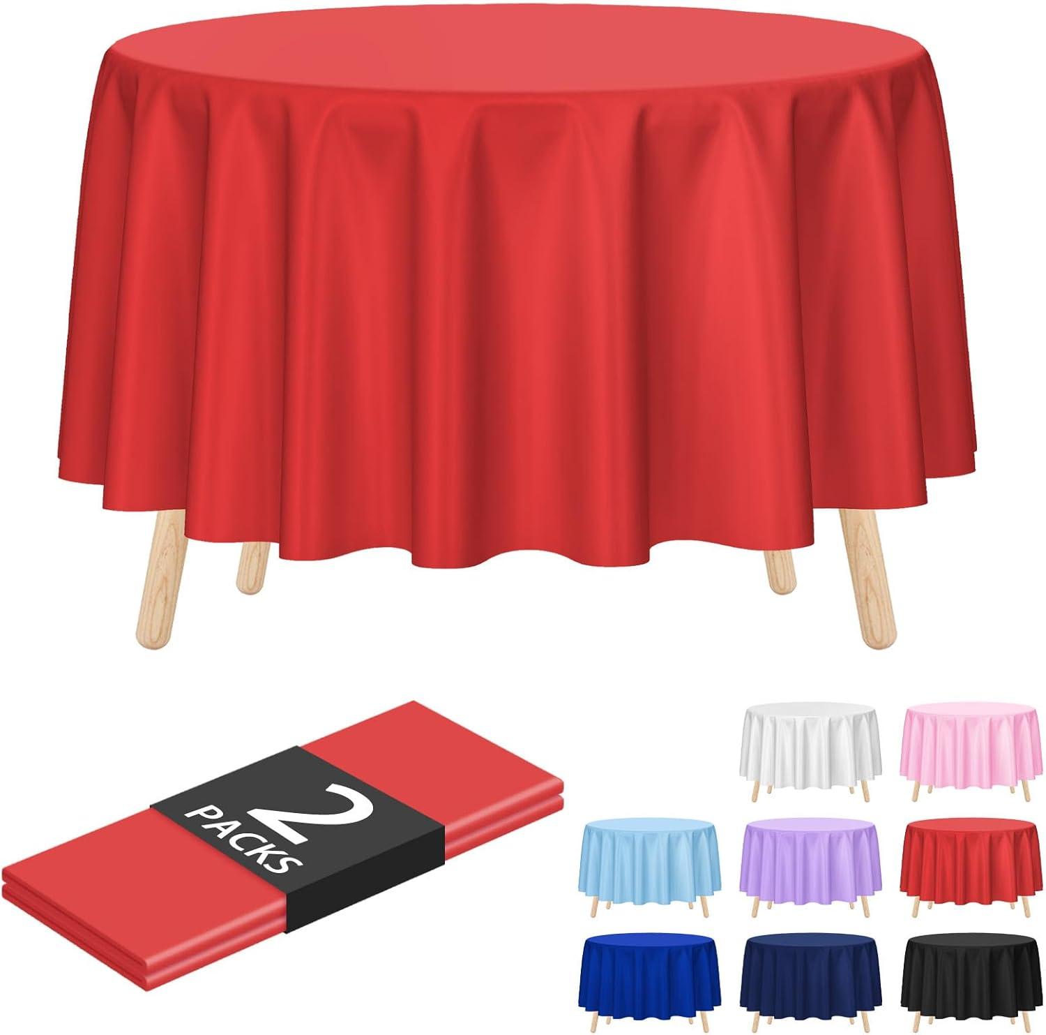 Crown Display Premium Quality Plastic Tablecloth 84 Inch. Round- Red- 6 Packs