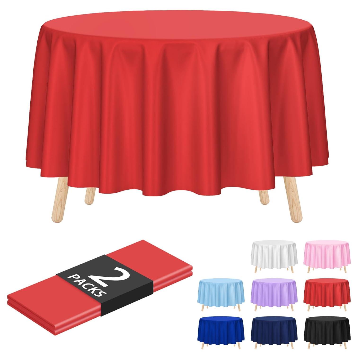 Crown Display Premium Quality Plastic Tablecloth 84 Inch. Round- Red- 6 Packs