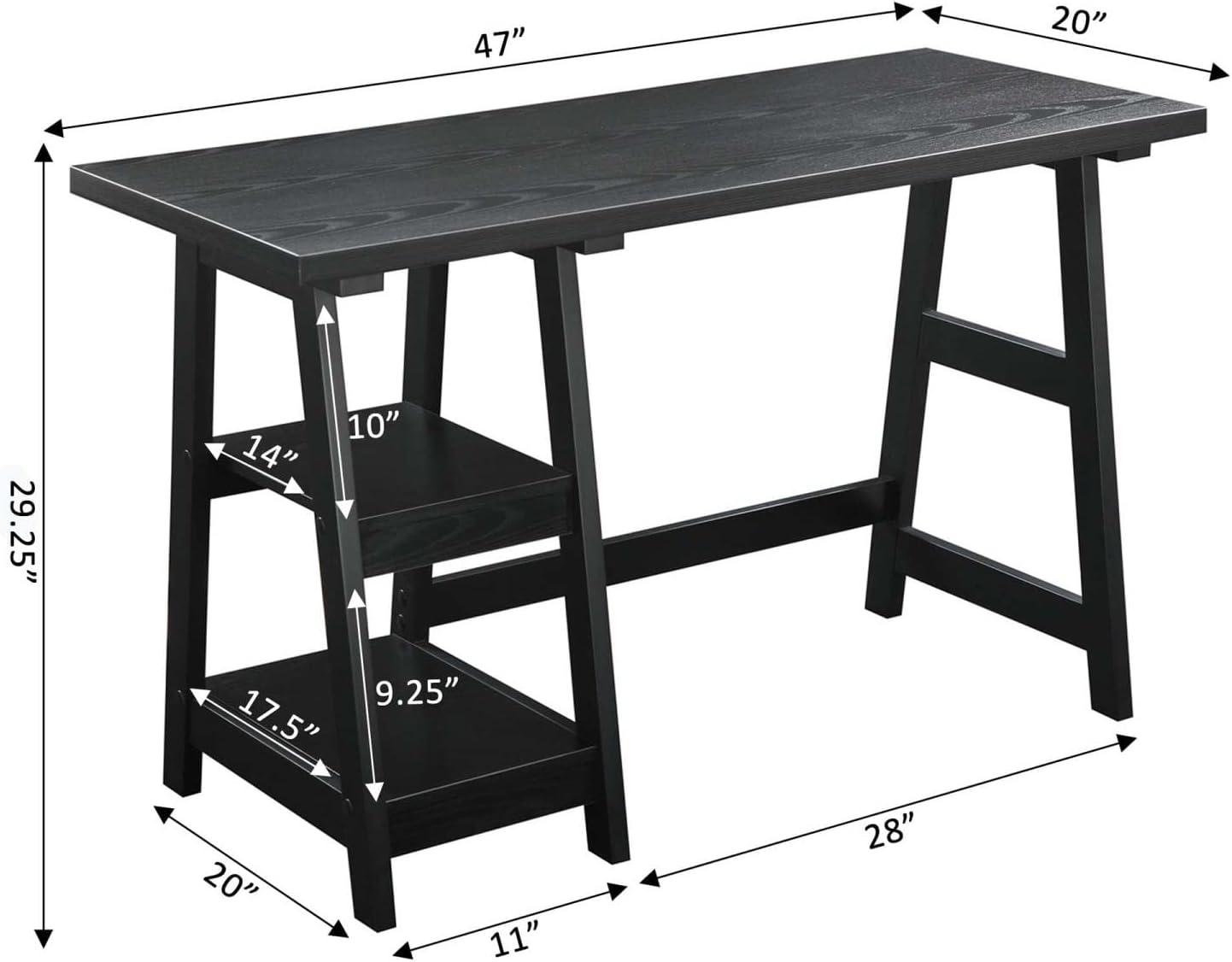 Convenience Concepts Designs2Go 29.25" Tall Trestle Desk with Shelves, Black