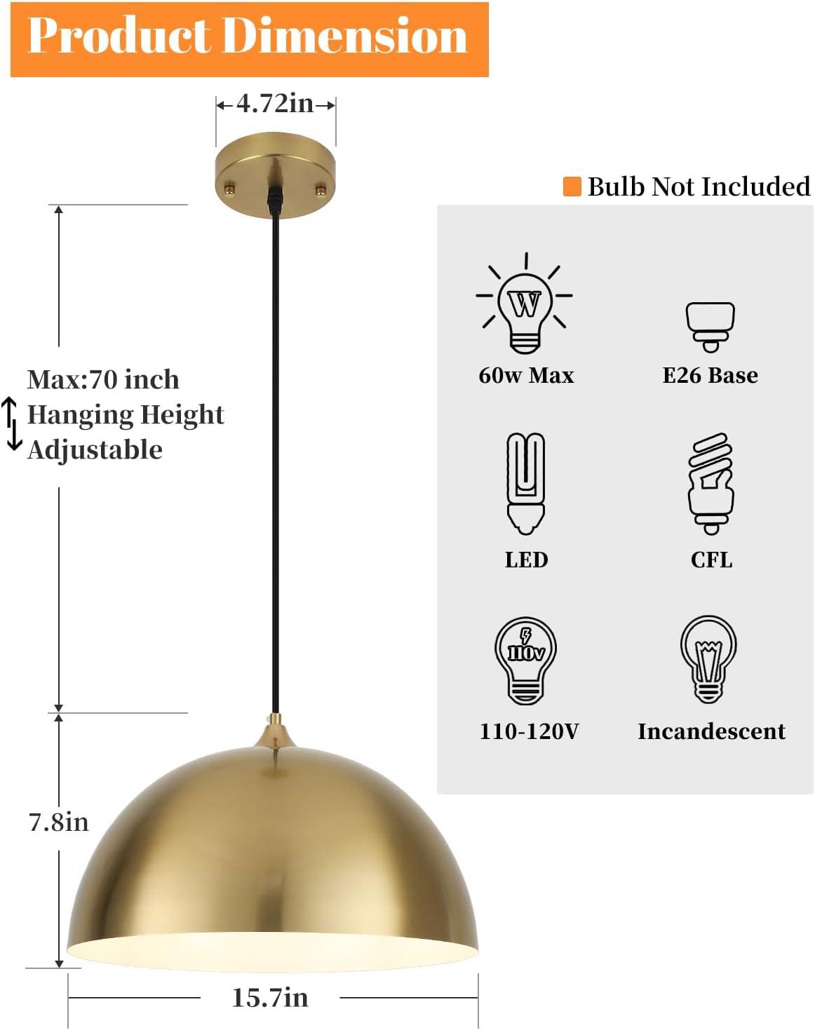 Progress Lighting, Perimeter, 1-Light Pendant, Brushed Gold, Open Shade: Iconic modern design with elegant metal dome.