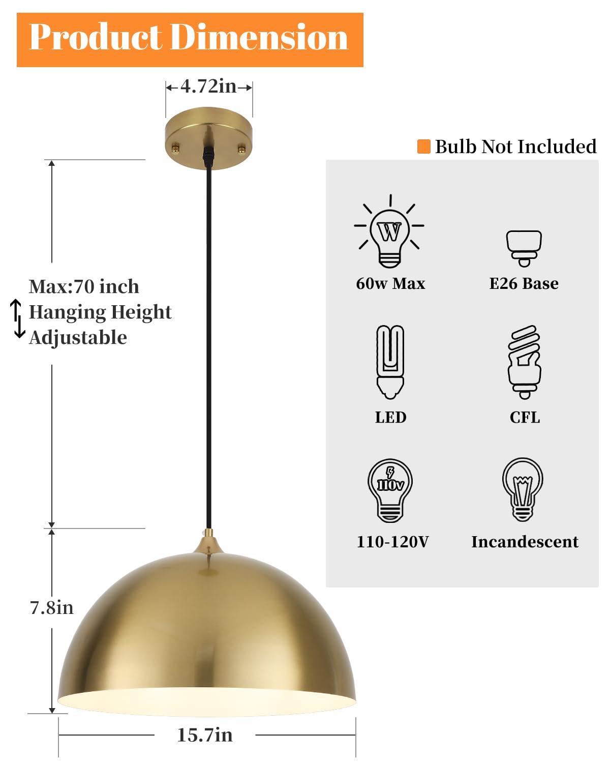Progress Lighting, Perimeter, 1-Light Pendant, Brushed Gold, Open Shade: Iconic modern design with elegant metal dome.