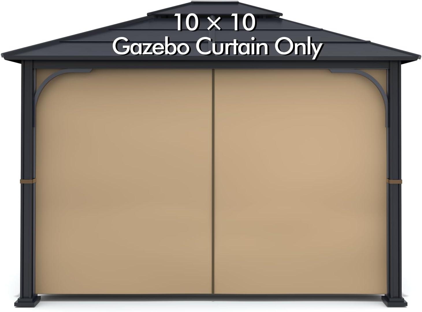 Khaki 10' x 10' Water Repellent Gazebo Privacy Curtain