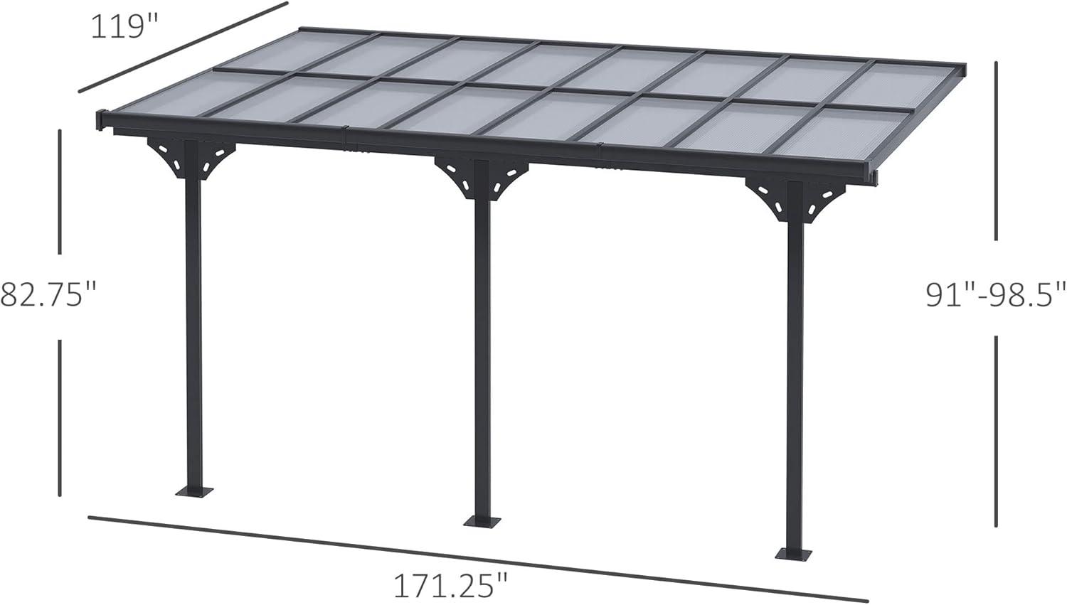 Outsunny Outdoor Polycarbonate Pergola, Transparent UV Blocking Awning, Hardtop Deck Gazebo w/ Adjustable Posts, Aluminum, Gray