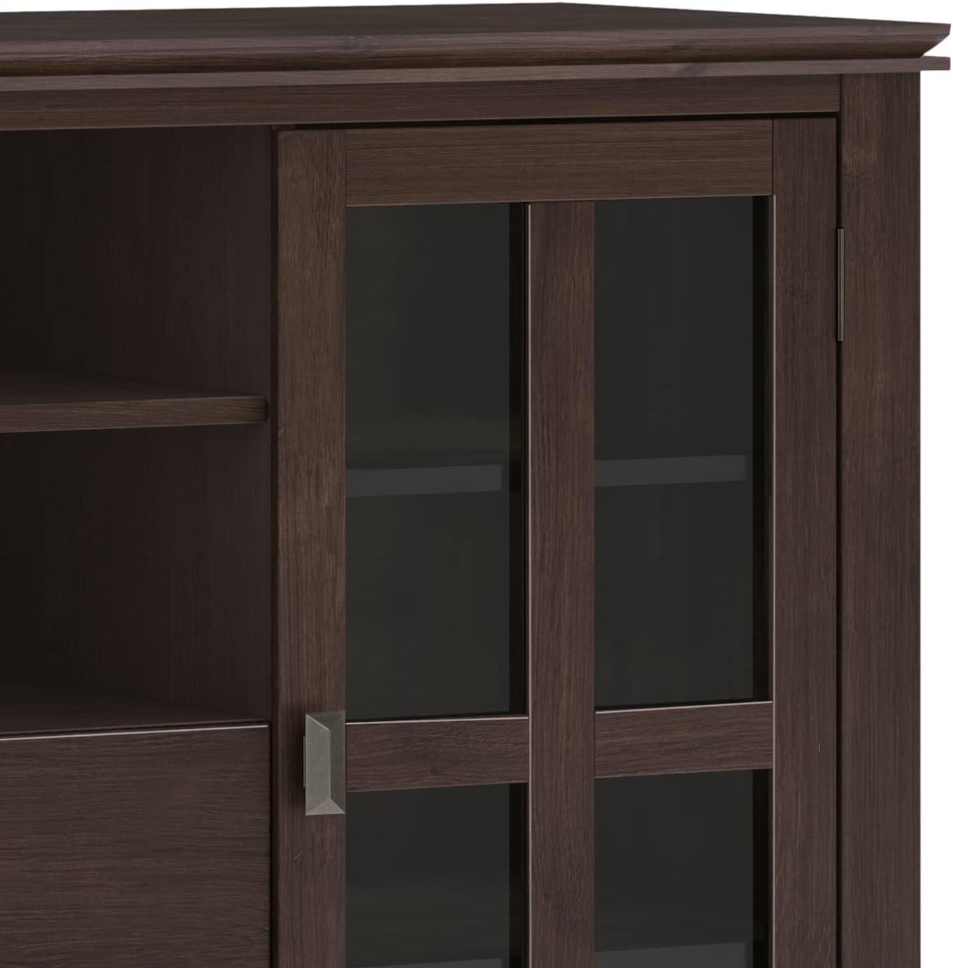 Simpli Home Artisan TV Media Stand in Dark Chestnut Brown