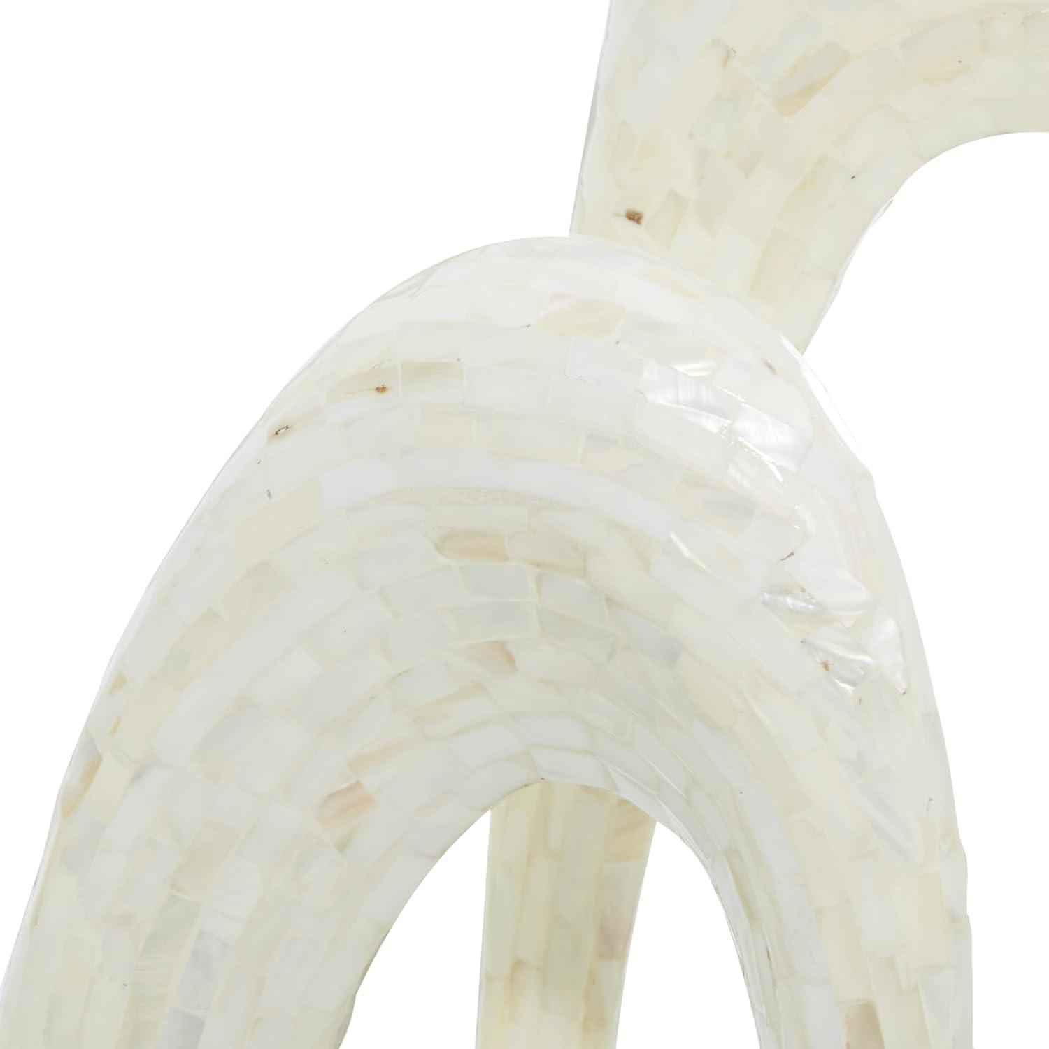 12" x 30" White Mother of Pearl Shell Swirl Abstract Sculpture with Black Base, by DecMode