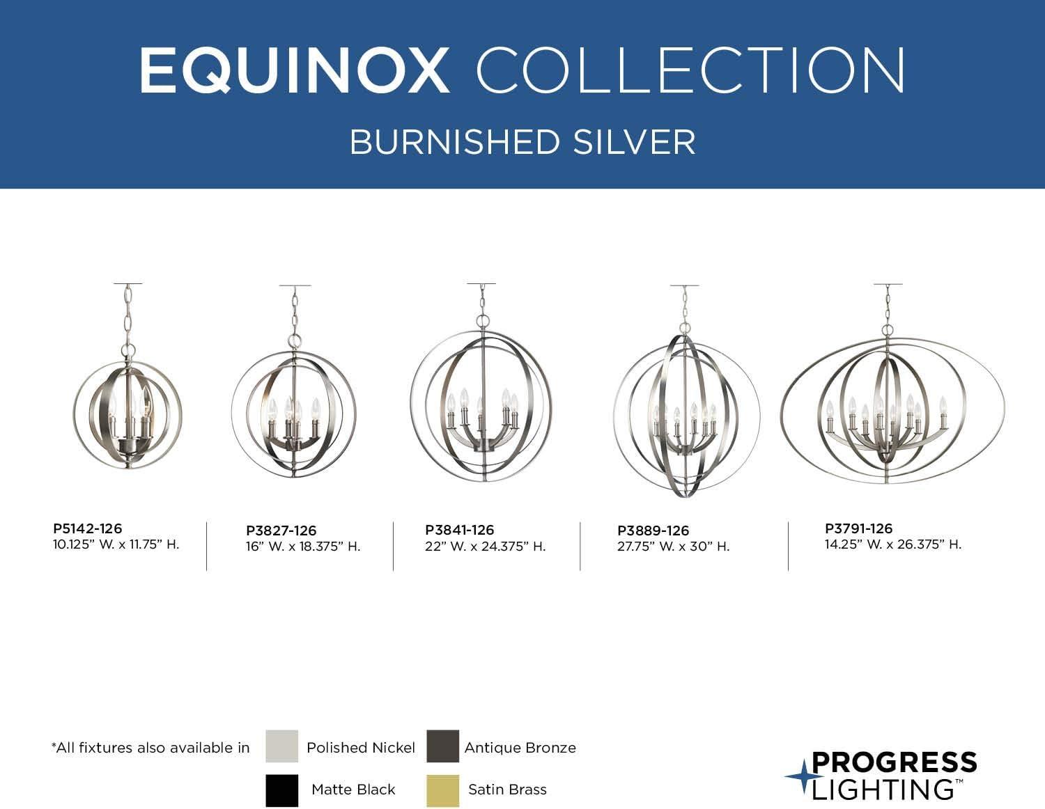 Progress Lighting Equinox 4-Light Foyer Pendant, Steel, Burnished Silver, No Shade